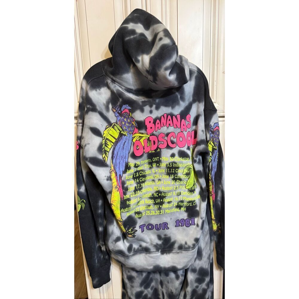 Yves Unisex Tie Dye Bananas Old'Scool Tour 1981 Hoodie & Jogger Set Black XS NWT